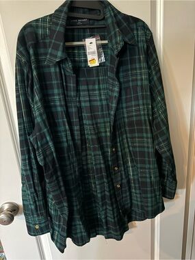 Lane Bryant Dark Green and Black Plaid Button-Down Shirt